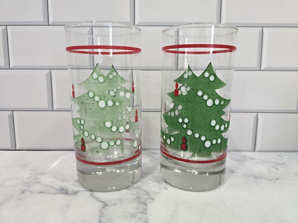 2-Vintage WAECHTERSBACH 6.25" Christmas Tree tall Drinking Glasses -16oz.